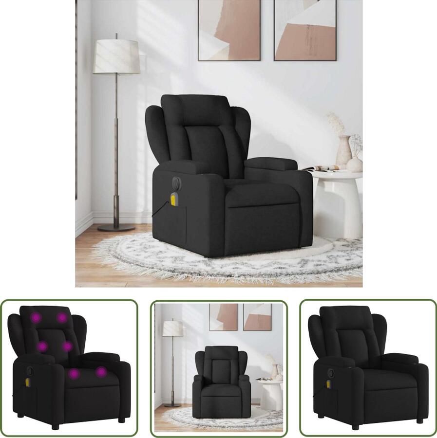 The Living Store Massagestoel verstelbaar stof zwart Massagestoel Lounge Stoel Relaxstoel Elektrische Massage Ergonomische Stoel