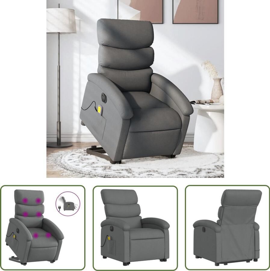 The Living Store Sta-op-massagestoel elektrisch verstelbaar stof donkergrijs Sta-opstoel Massagestoel Elektrische Stoel Ergonomische Stoel Relaxfauteuil