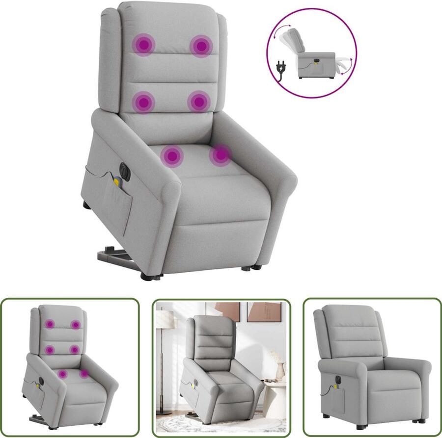 VidaXL Ergonomische Stoel Sta-op Massagestoel Sta-op-massagestoel elektrisch verstelbaar stof wolk grijs Massagefauteuil Elektrische Stoel Loungestoel