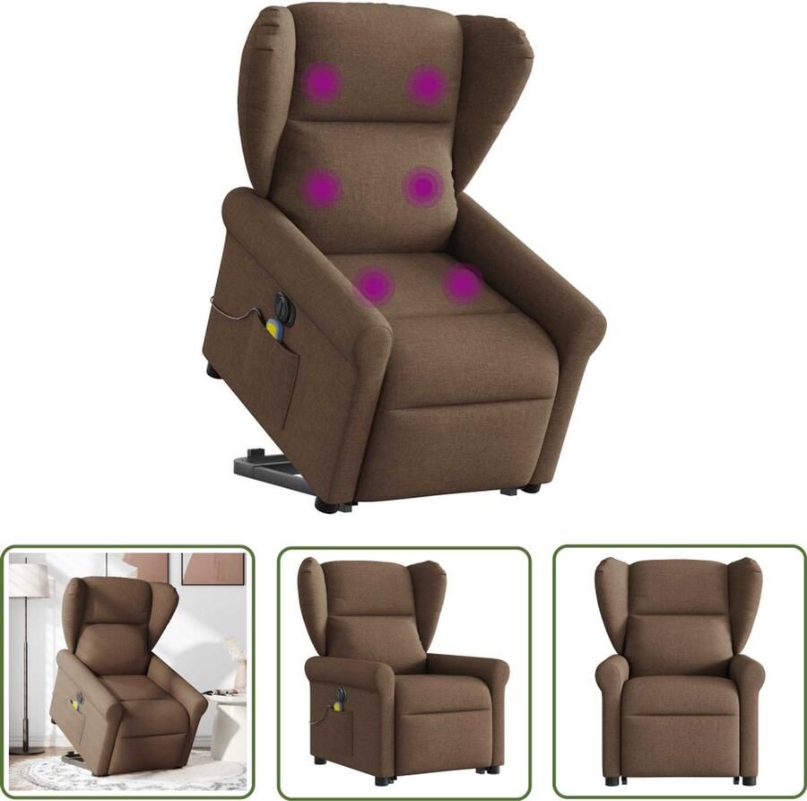 VidaXL Ergonomische Stoel Sta-op Massagestoel Sta-op-massagestoel elektrisch verstelbaar stof bruin Massagestoel Elektrische Stoel Relaxfauteuil