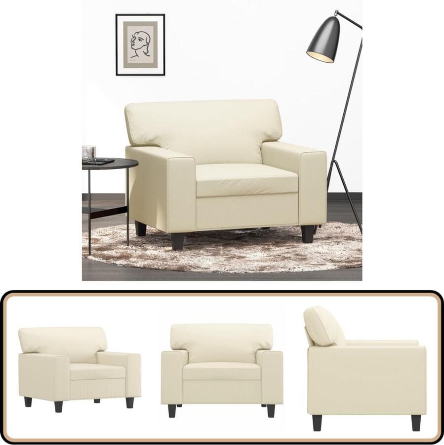 VidaXL Fauteuil 60 cm Crèmekleurig Kunstleer Fauteuil Designstoel Lounge Stoel Kunstleder Creme Kleur
