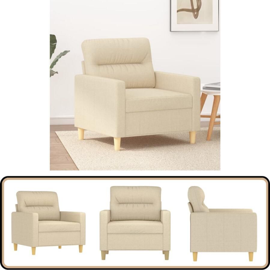 VidaXL Fauteuil 60 cm Crèmekleurig Stof Fauteuil Moderne Fauteuil Design Fauteuil Creme Fauteuil Lederlook Fauteuil - Foto 2