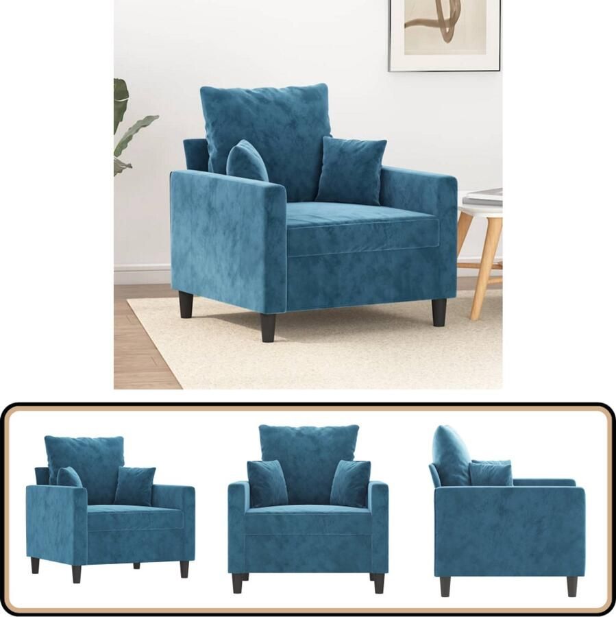 The Living Store Fauteuil 60 cm fluweel blauw Fauteuil Fluweel Stoffen Blauwe Fauteuil Design Fauteuil Lounge Fauteuil - Foto 2