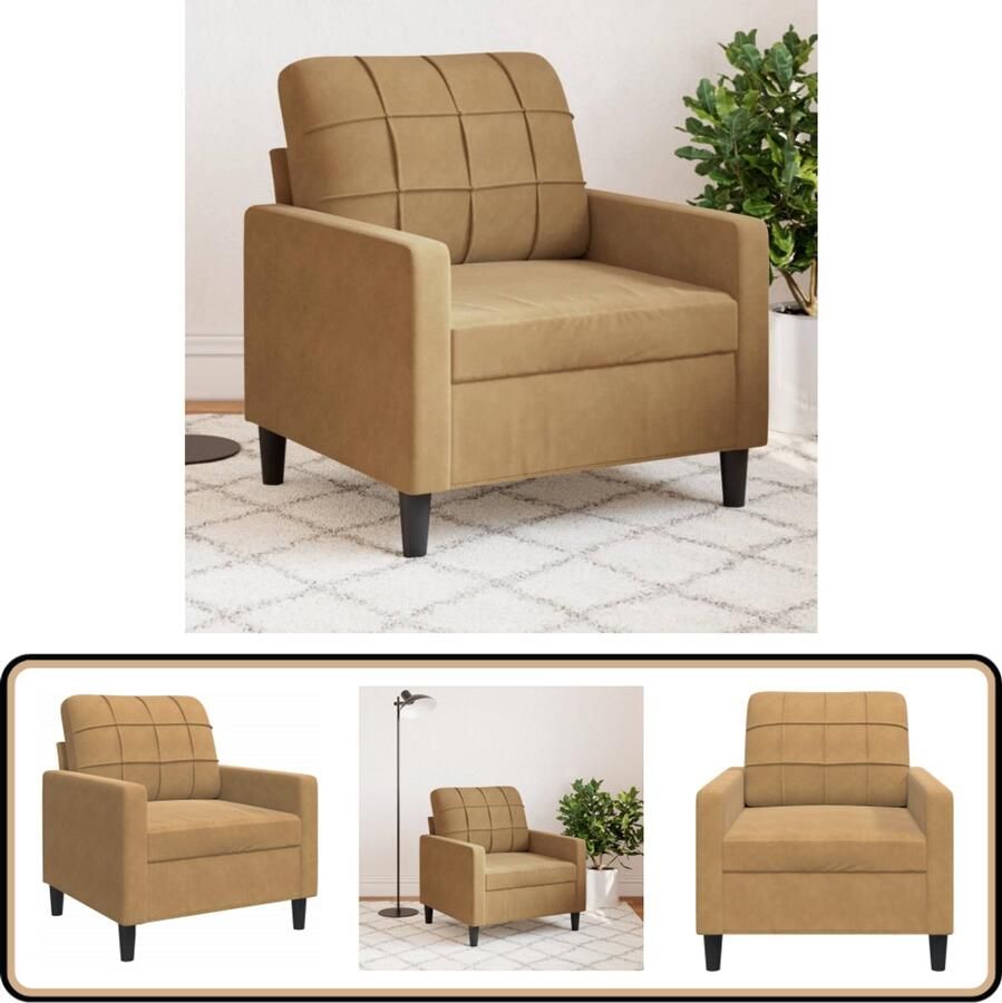 VidaXL Fauteuil 60 cm fluweel bruin Fauteuil Fluweel Stoffen Bruine Fauteuil Luxe Fauteuil Comfortabele Fauteuil - Foto 2