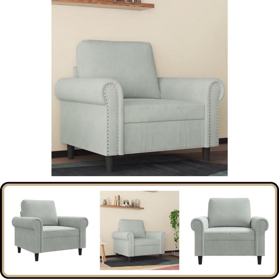 VidaXL Fauteuil 60 cm Fluweel Lichtgrijs Fauteuil Fluweel Lounge Relaxstoel Zitmeubilair