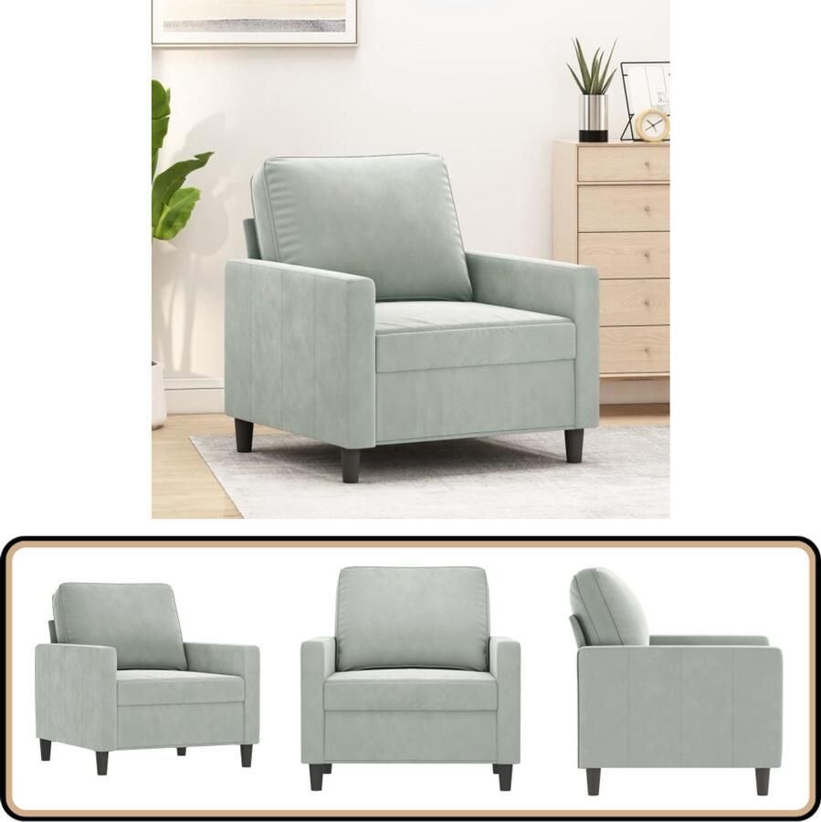VidaXL Fauteuil 60 cm Fluweel Lichtgrijs Fauteuil Fluweel Stoffen Fauteuil Luxe Fauteuil Design Fauteuil Loungefauteuil
