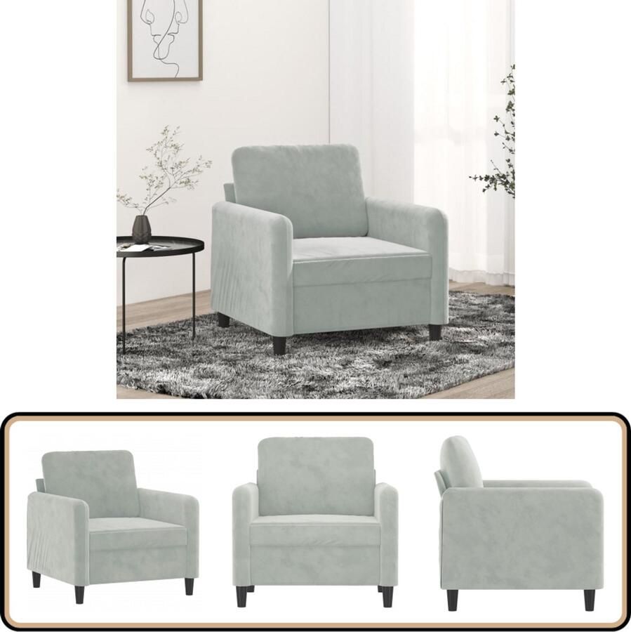 VidaXL Fauteuil 60 cm Fluweel Lichtgrijs Fauteuil Velvet Stoffen Lounge Stoel Leesstoel Decoratieve Fauteuil