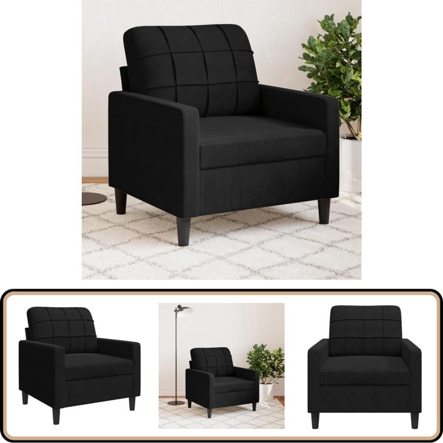 VidaXL Fluweel Stoffen Fauteuil 60 cm fluweel zwart Zwarte Fauteuil Luxe Fauteuil Comfortabele Fauteuil - Foto 3