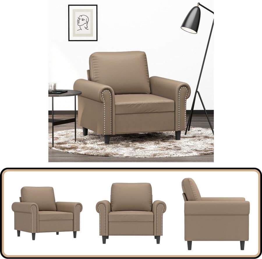 VidaXL Fauteuil 60 cm Kunstleer Cappuccinokleurig Fauteuil Lounge Stoel Kapstok Bank Salontafel