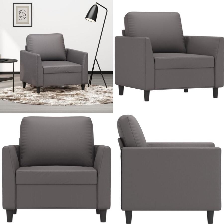 VidaXL Fauteuil 60 cm kunstleer grijs Fauteuil Fauteuils Bank Zitstoel