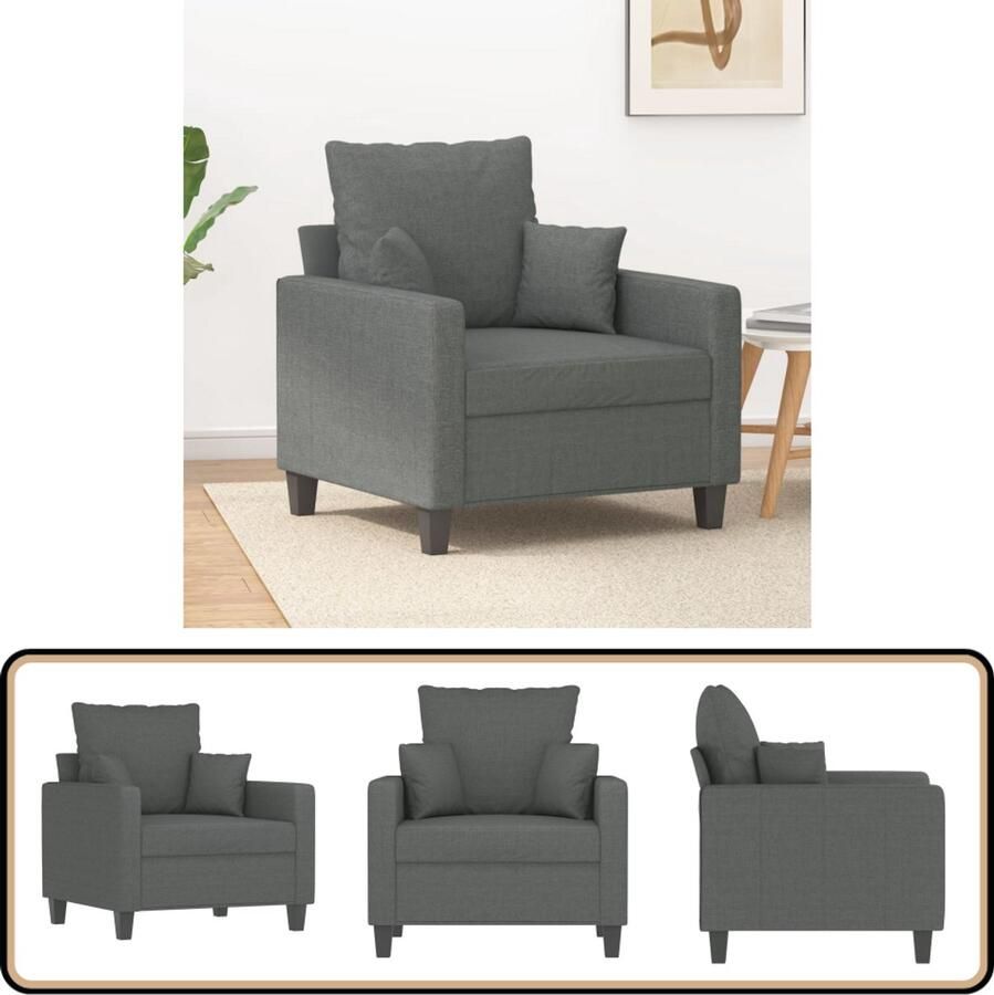 The Living Store Fauteuil 60 cm stof donkergrijs Comfortabele Fauteuil Fauteuils Grijs Lounge Stoel Relaxfauteuil Leesfauteuil
