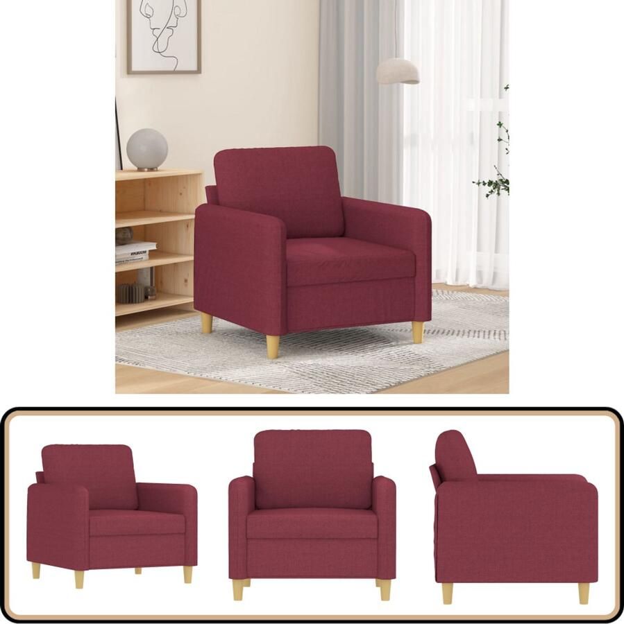 VidaXL Fauteuil 60 cm Wijnrood Stof Fauteuil Lounge Stoel Vintage Stoel Leesstoel Relaxstoel