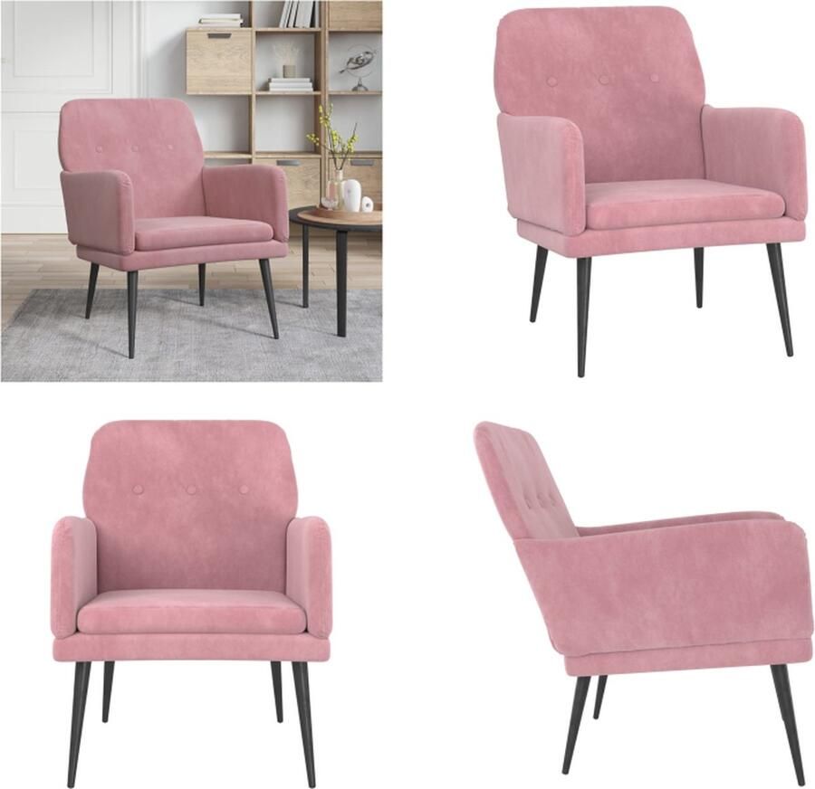 VidaXL Fauteuil 62x79x79 cm fluweel roze Fauteuil Fauteuils Armstoel Ligstoel - Foto 2