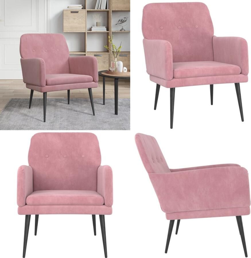 VidaXL Fauteuil 62x79x79 cm fluweel roze Fauteuil Fauteuils Armstoel Ligstoel