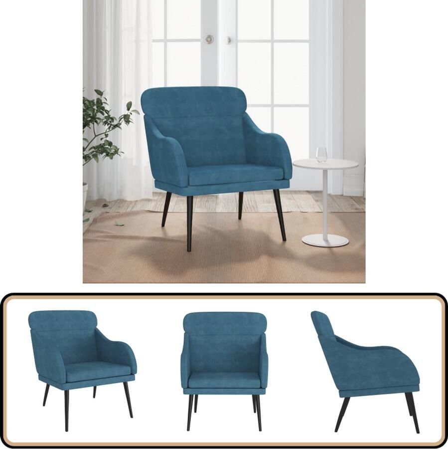 VidaXL Fauteuil Fluweel Blauw 63x76x80 cm Fauteuil Fauteuils Armstoel Ligstoel