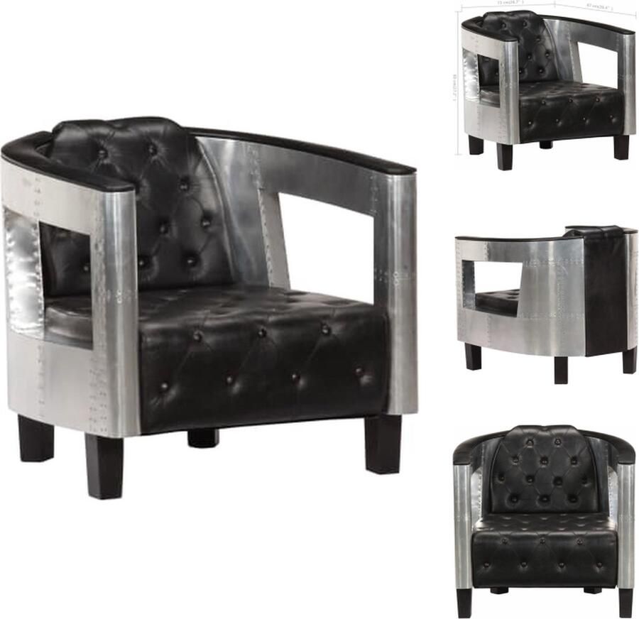 VidaXL Fauteuil Fauteuils Relaxbank Relaxbanken Fauteuil luchtvaartstijl echt leer zwart - Foto 2
