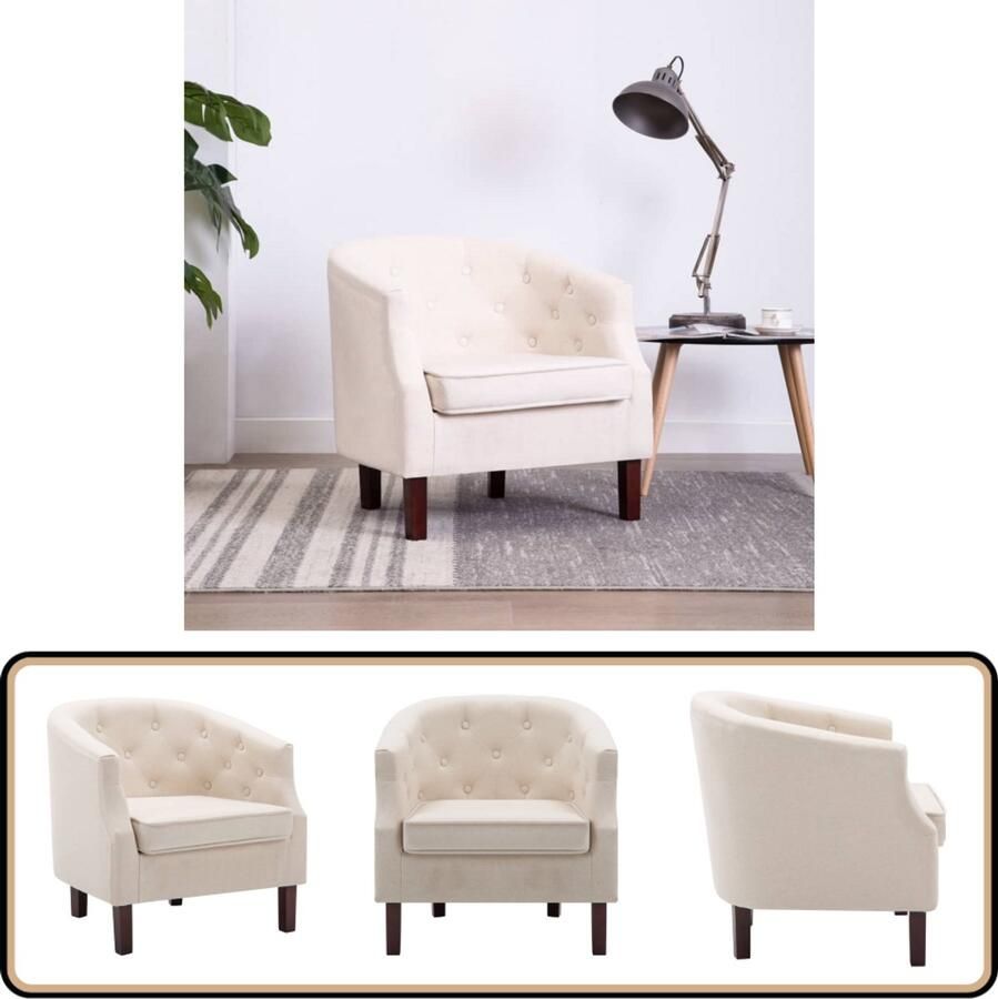VidaXL Fauteuil Beige Stoffen Bekleding 65x64x65 cm Elegante Fauteuil Design Fauteuil Lounge Fauteuil Comfortabele Fauteuil Stoere Fauteuil