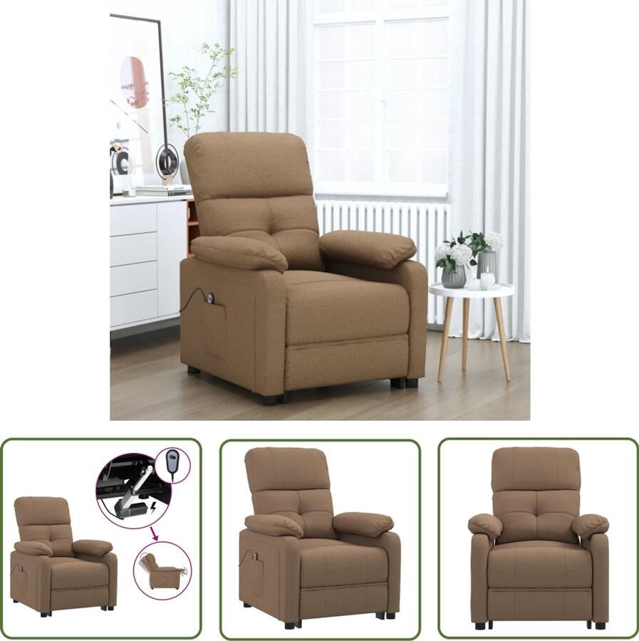 The Living Store Fauteuil verstelbaar elektrisch stof bruin Elektrische Fauteuil Bruin Relaxfauteuil Elektrische Verstelling Lounge Fauteuil