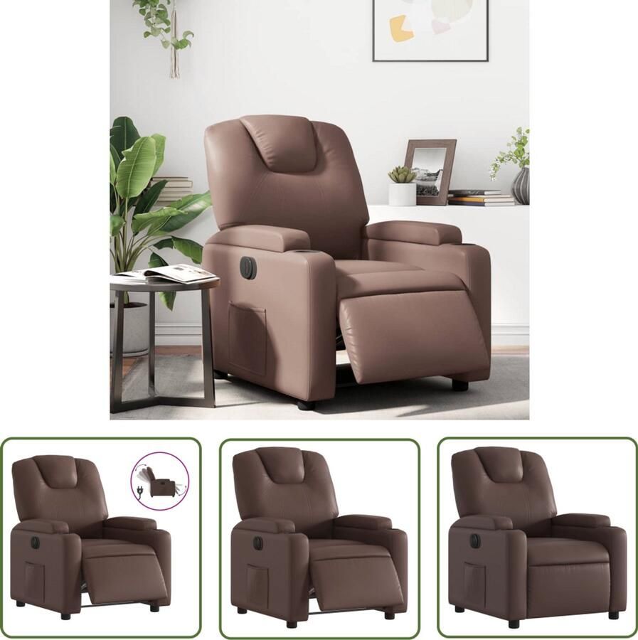 The Living Store Fauteuil verstelbaar elektrisch kunstleer bruin Elektrische Fauteuil Loungestoel Kunstleder Fauteuil Relaxfauteuil Ergonomische Stoel