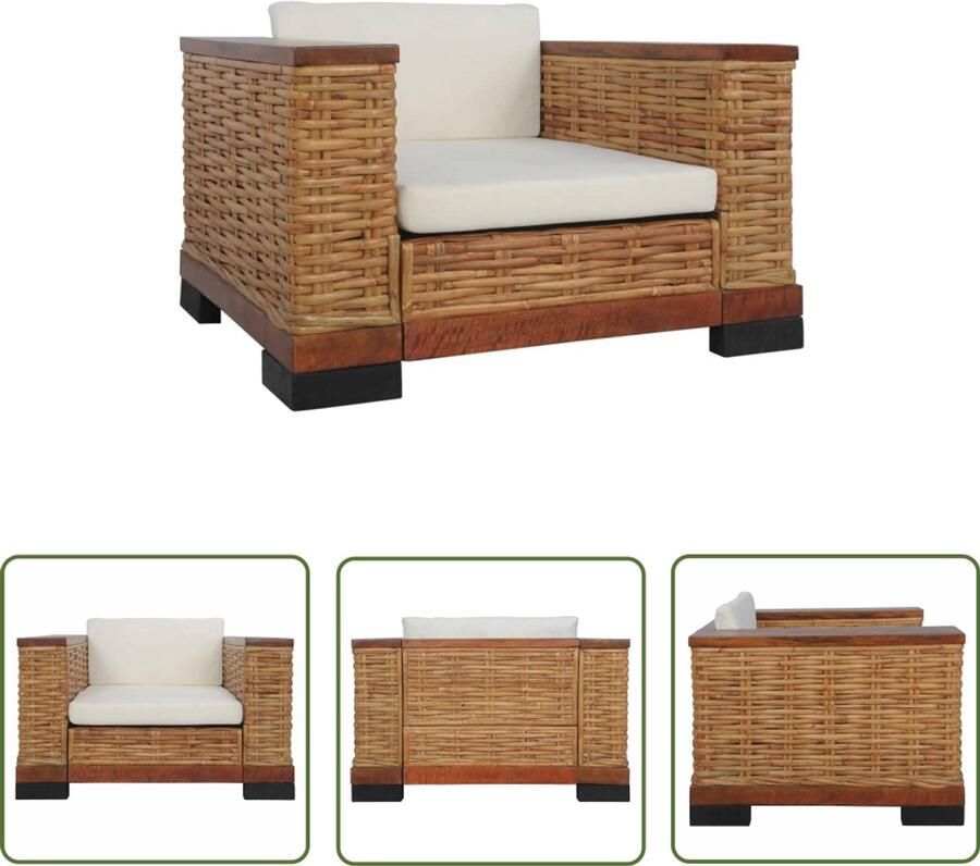 The Living Store Natuurlijk Rattan Fauteuil Bruin 94 x 78 x 66 cm Verwijderbare kussenhoezen Rattan Fauteuil Bruine Kleur Lounge Stoel Binnen Fauteuils Relaxfauteuil - Foto 2