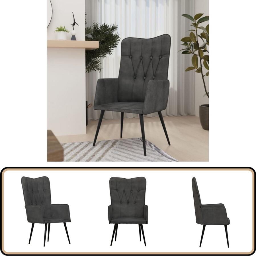 VidaXL Fauteuil Canvas Zwart Comfort en Stijl Fauteuil Design Fauteuil Zwarte Fauteuil Kanvas Fauteuil Lounge Stoel Leesstoeltje Kamerstoel