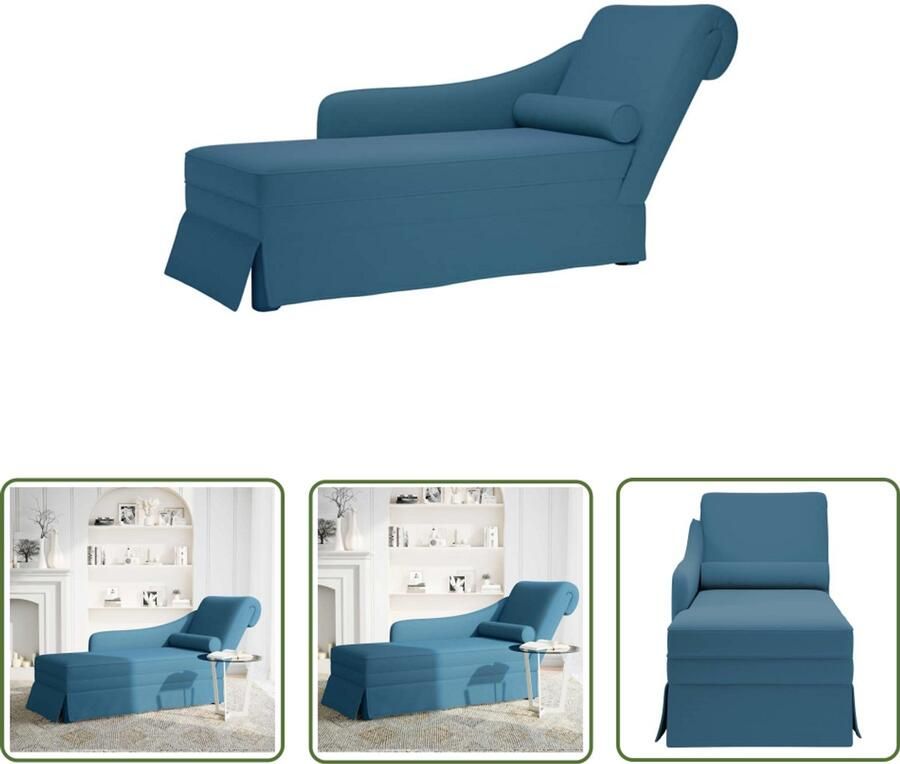 The Living Store Chaise longue met bolster en rechterarmleuning fluweel blauw Chaise Lounge Fauteuil Relaxfauteuil Loungestoel Fluweel