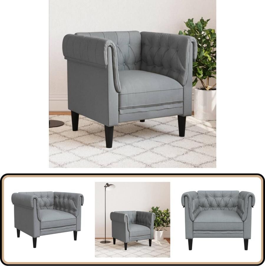 VidaXL Fauteuil Chesterfield Lichtgrijs Stof Chesterfield Fauteuil Fauteuils Stoffen Fauteuil Lounge Stoel Relaxfauteuil - Foto 2