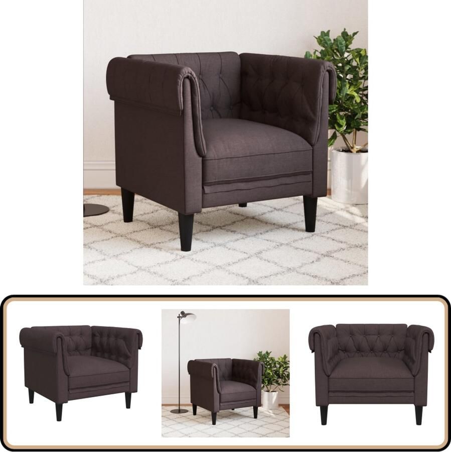 VidaXL Fauteuil Chesterfield-stijl Donkerbruin Fauteuil Chesterfield Stoffen Fauteuil Donkere Fauteuils Lounge Stoel Relaxstoel