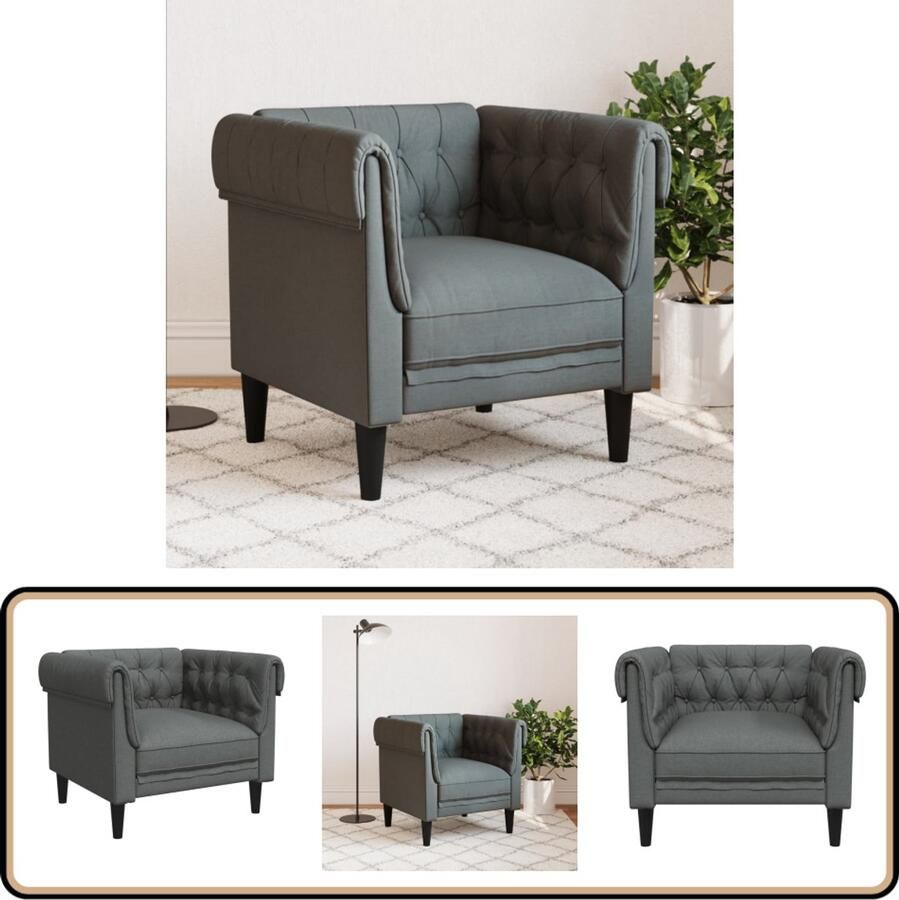VidaXL Fauteuil Chesterfield-stijl Donkergrijs Chesterfield Fauteuil Fauteuils Lounge Stoel Designstoel Donkere Kleuren