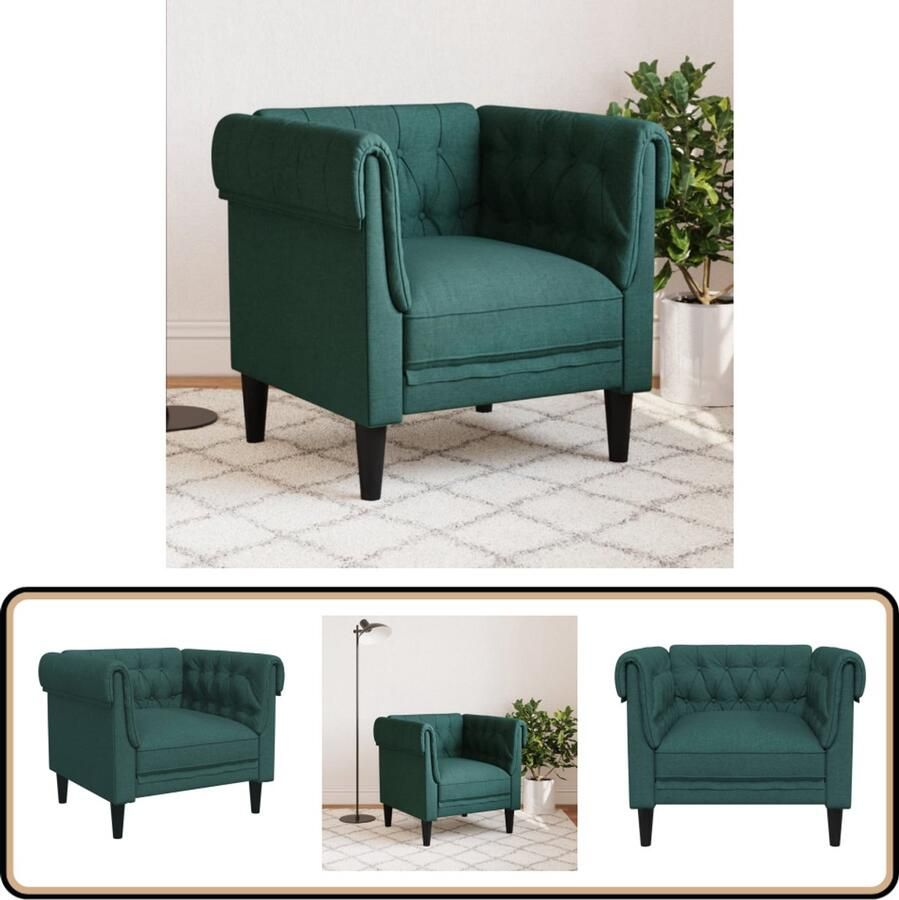 VidaXL The Living Store Fauteuil Chesterfield-stijl stof donkergroen Chesterfield Fauteuil Fauteuils Stoffen Design Fauteuil Lounge Stoel Vintage Fauteuil