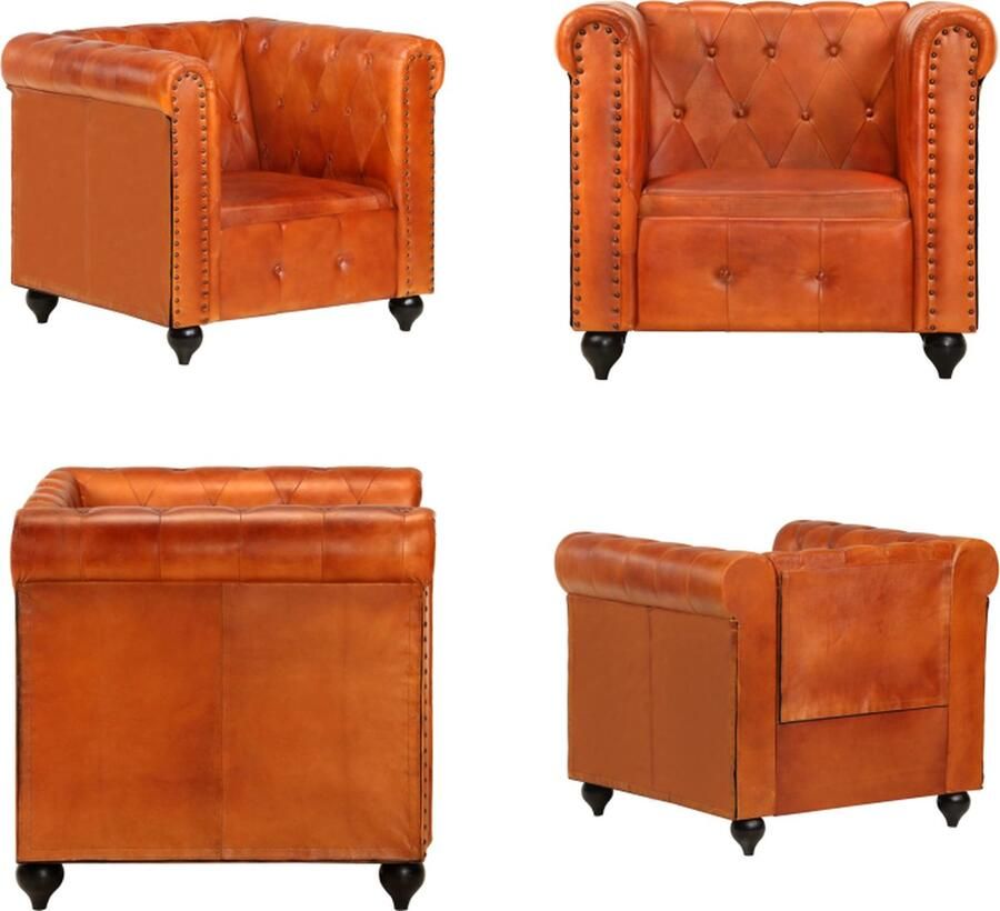 VidaXL Fauteuil Chesterfield-stijl echt leer tan Fauteuil Fauteuils Zitstoel Zitstoelen