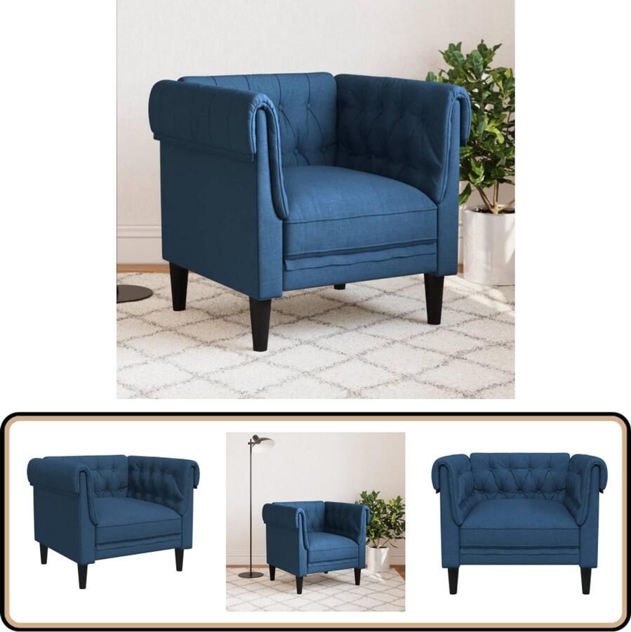 VidaXL Fauteuil Chesterfield-stijl Stof Blauw Fauteuil Chesterfield Stoffen Fauteuil Blauwe Fauteuil Lounge Stoel Relaxstoel