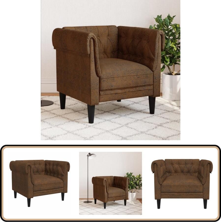 VidaXL Fauteuil Chesterfield stijl Stof Bruin Fauteuil Chesterfield Lederlook Fauteuil Bruine Fauteuil Design Fauteuil Lounge Fauteuil