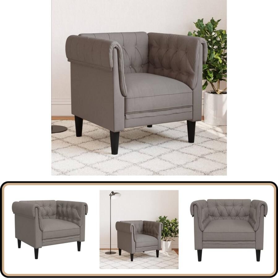 VidaXL Fauteuil Chesterfield-stijl Taupe Stof Chesterfield Fauteuil Fauteuils Lounge Stoel Vintage Stoel Designstoel - Foto 2