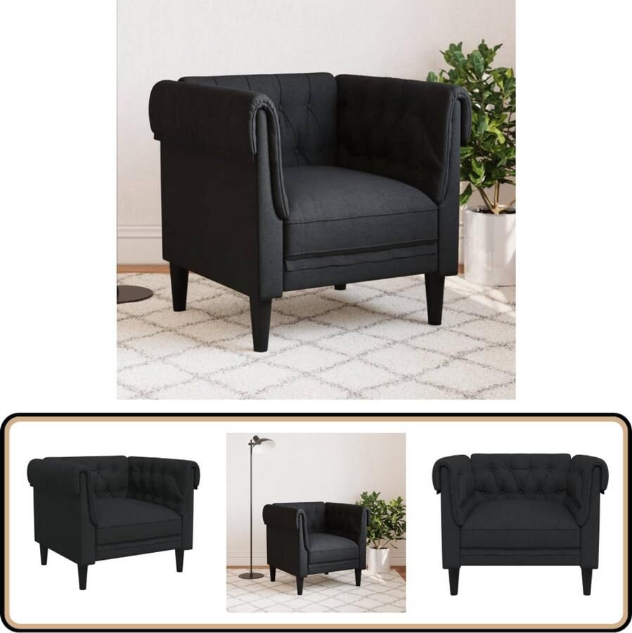 VidaXL Fauteuil Chesterfield-stijl Zwart Stof Chesterfield Fauteuil Fauteuils Lounge Stoel Zitzak Relaxfauteuil