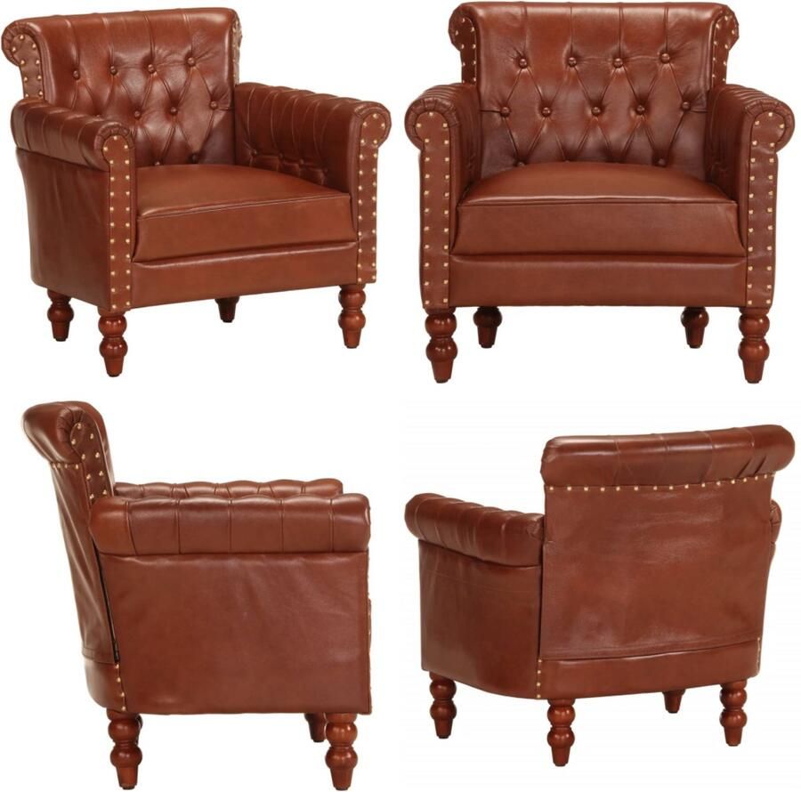 VidaXL Fauteuil echt geitenleer bruin Fauteuil Fauteuils Stoffen Stoel Stoffen Stoelen