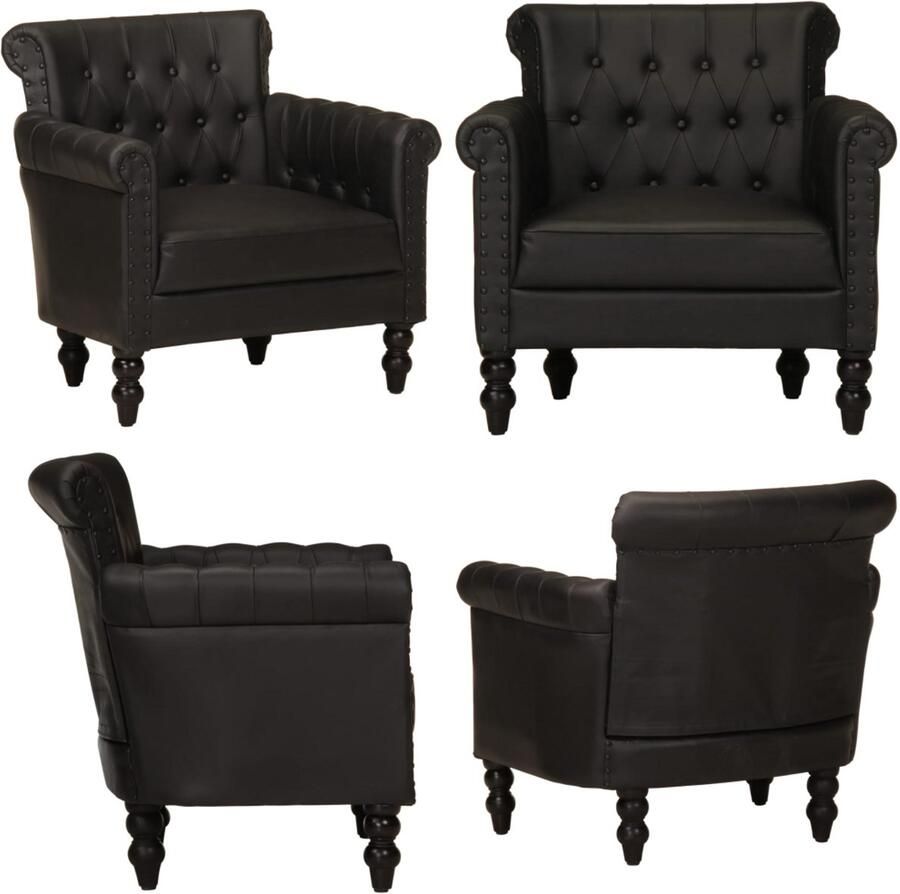 VidaXL Fauteuil echt geitenleer zwart Fauteuil Fauteuils Stoffen Stoel Stoffen Stoelen