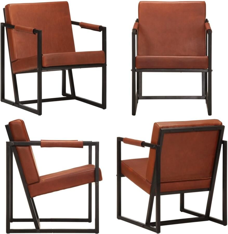 VidaXL Fauteuil echt leer bruin Armstoel Armstoelen Fauteuil Fauteuils