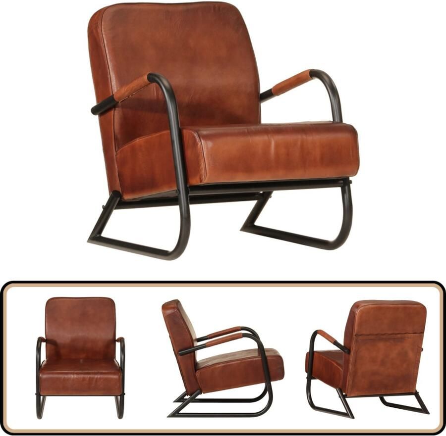 VidaXL Fauteuil Echt Leer Bruin Comfort & Design Fauteuil Lederen Fauteuil Leren Bank Lounge Stoel Salontafel