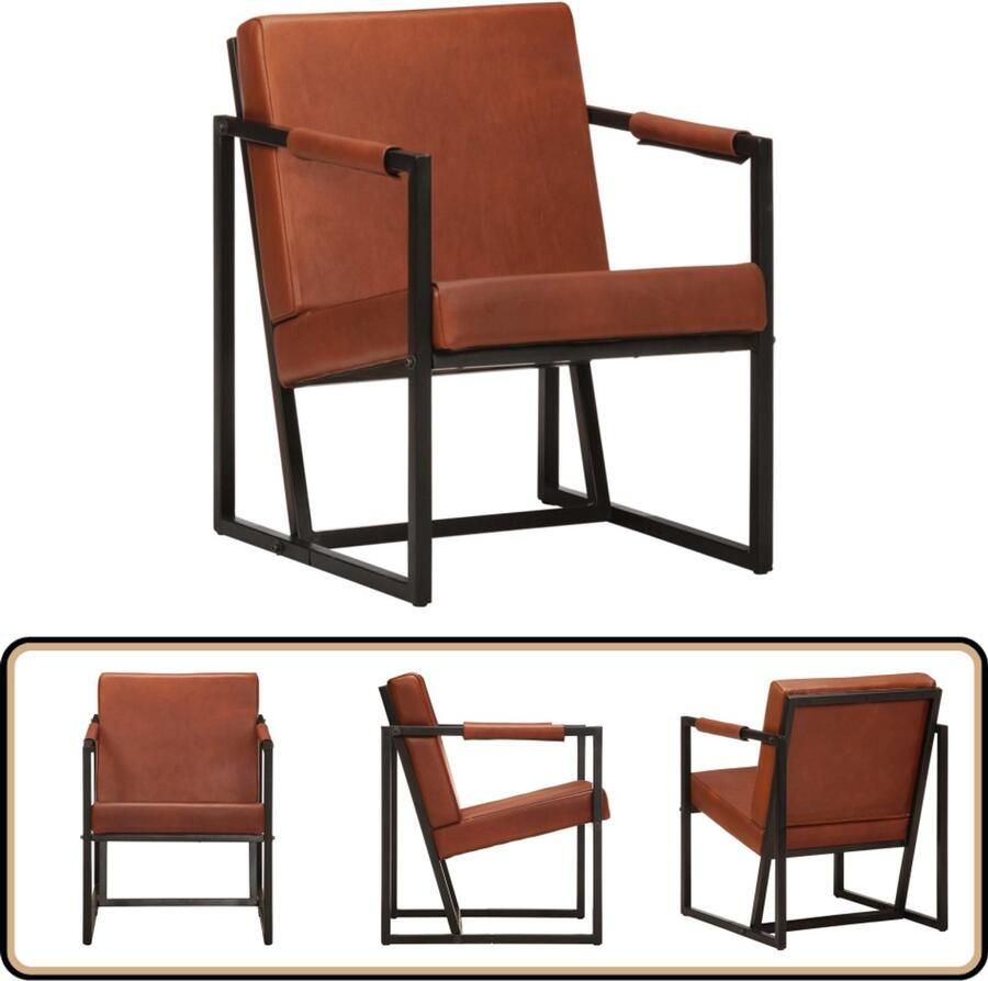 VidaXL Fauteuil Echt Leer Bruin Comfort en Stijl Comfortabele Fauteuil Leren Fauteuil Bruine Fauteuil Fauteuils Voor Woonkamer Relaxfauteuil