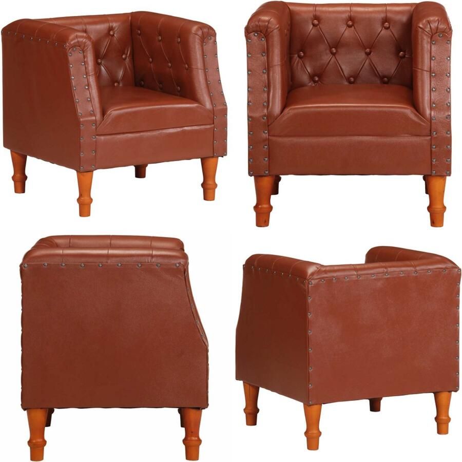 VidaXL Fauteuil echt leer bruin Fauteuil Fauteuils Leer Leren