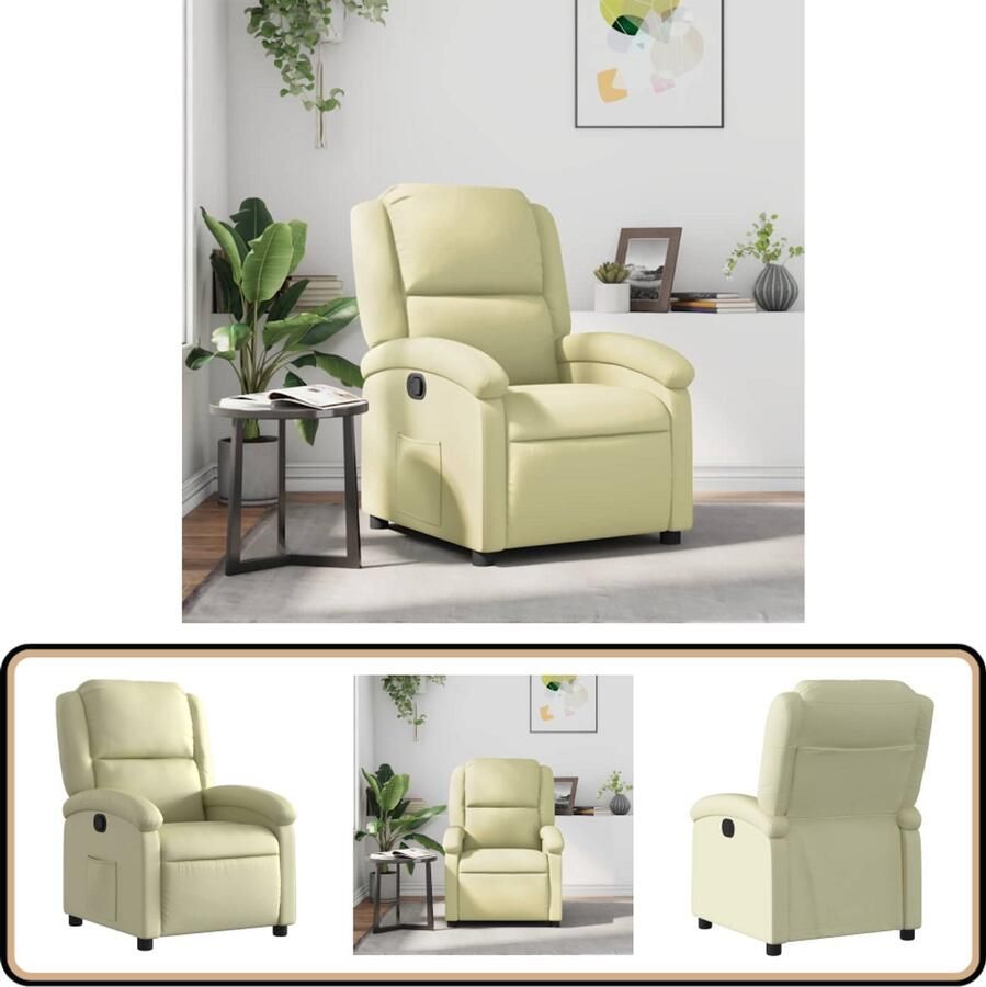 VidaXL Fauteuil Echt Leer Crèmekleurig Comfortabele Fauteuil Leren Fauteuil Verstelbare Fauteuil Lounge Stoel Fauteuils
