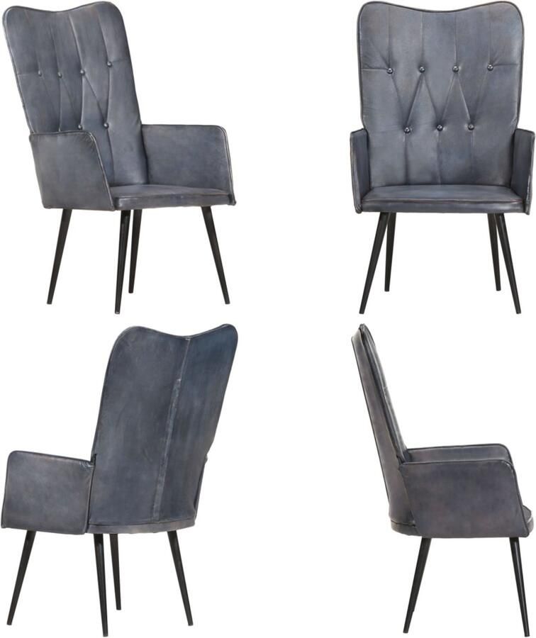 VidaXL Fauteuil echt leer grijs Fauteuil Fauteuils Armstoel Zetel - Foto 2