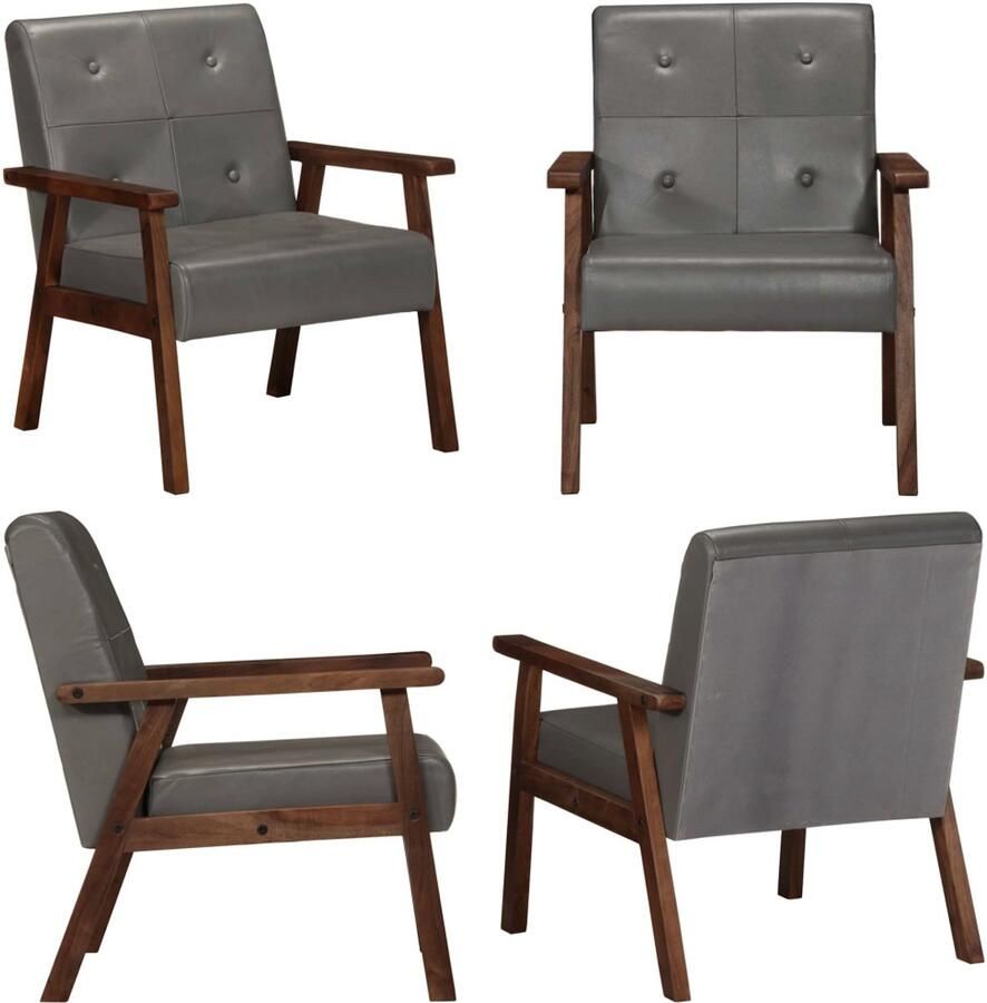 VidaXL Fauteuil echt leer grijs Fauteuils Stoel Stoelen