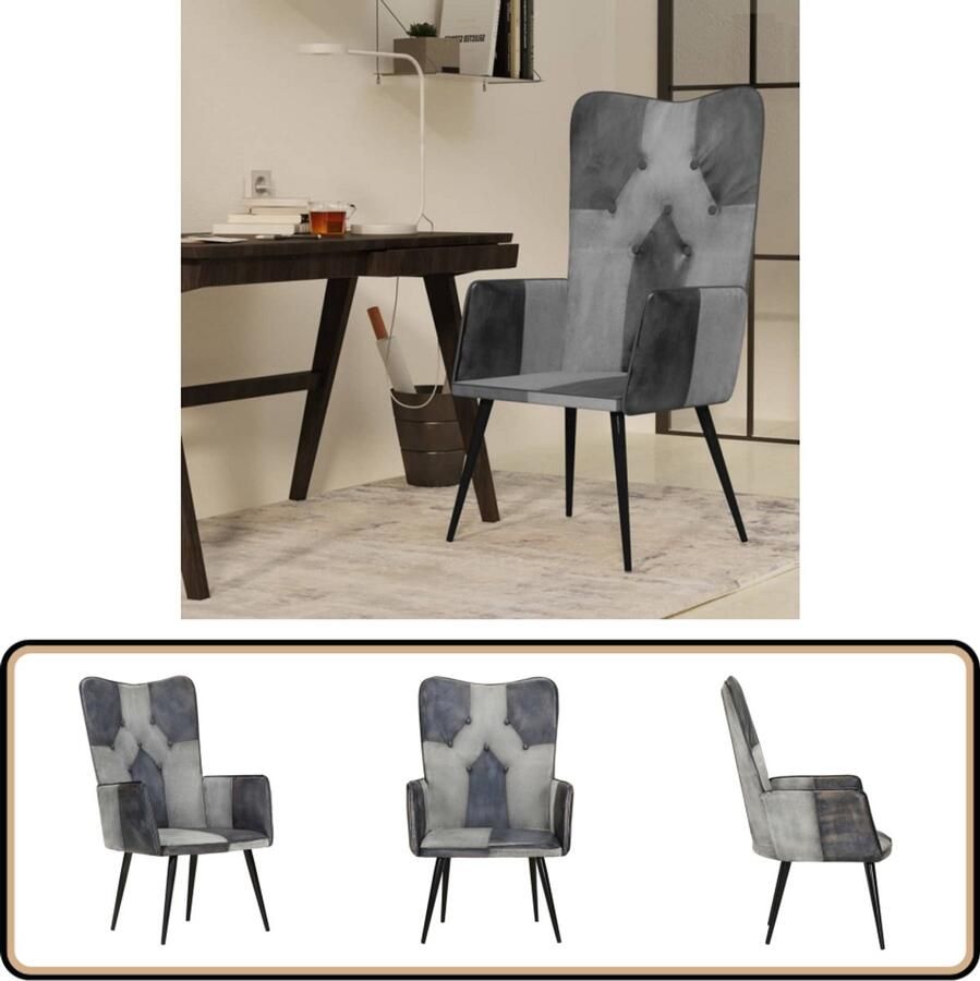 VidaXL Fauteuil Echt Leer Grijs Luxe Design Fauteuil Leder Lederen Fauteuil Design Fauteuil Grijze Fauteuil Lounge Stoel