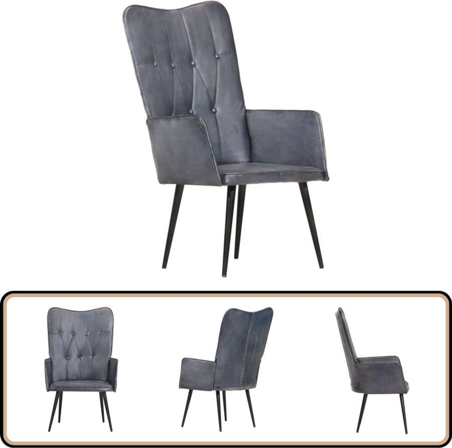 VidaXL Fauteuil Echt Leer Grijs Stijlvol Design Fauteuil Leder Leren Fauteuil Design Fauteuil Grijze Fauteuil Lounge Stoel