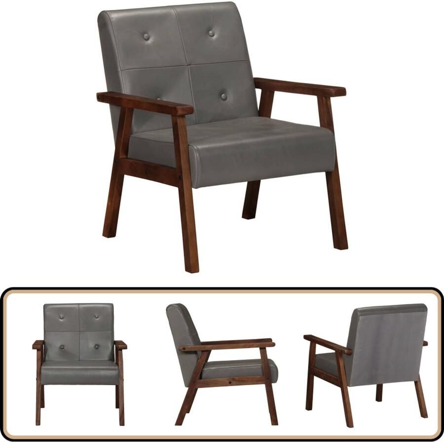 VidaXL Fauteuil Echt Leer Grijs Stijlvol en Comfortabel Lederen Fauteuil Designfauteuil Lounge Stoel Woonkamer Meubels Comfortabele Stoel