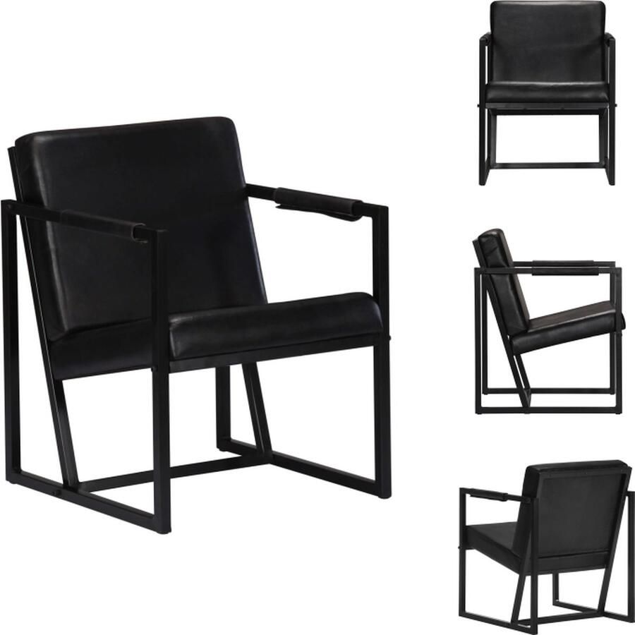 VidaXL Armstoel Armstoelen Fauteuil Fauteuils Fauteuil echt leer zwart