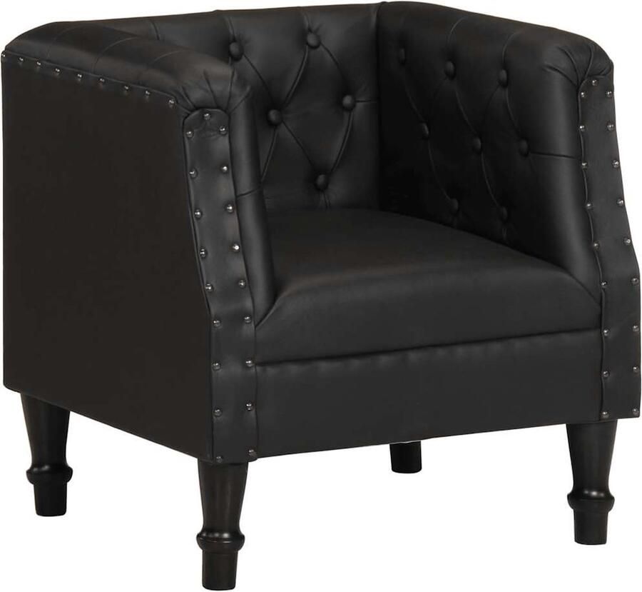 VidaXL Fauteuil Echt Leer Zwart 60x57x64 cm Retro Fauteuil Lederen Fauteuil Lounge Stoel Fauteuil Zwart Mangohouten Fauteuil Vintage Meubilair - Foto 2
