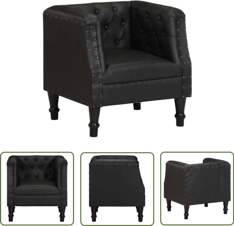 VidaXL Fauteuil Echt Leer Zwart 60x57x64 cm Retro Fauteuil Lederen Fauteuil Lounge Stoel Fauteuil Zwart Mangohouten Fauteuil Vintage Meubilair